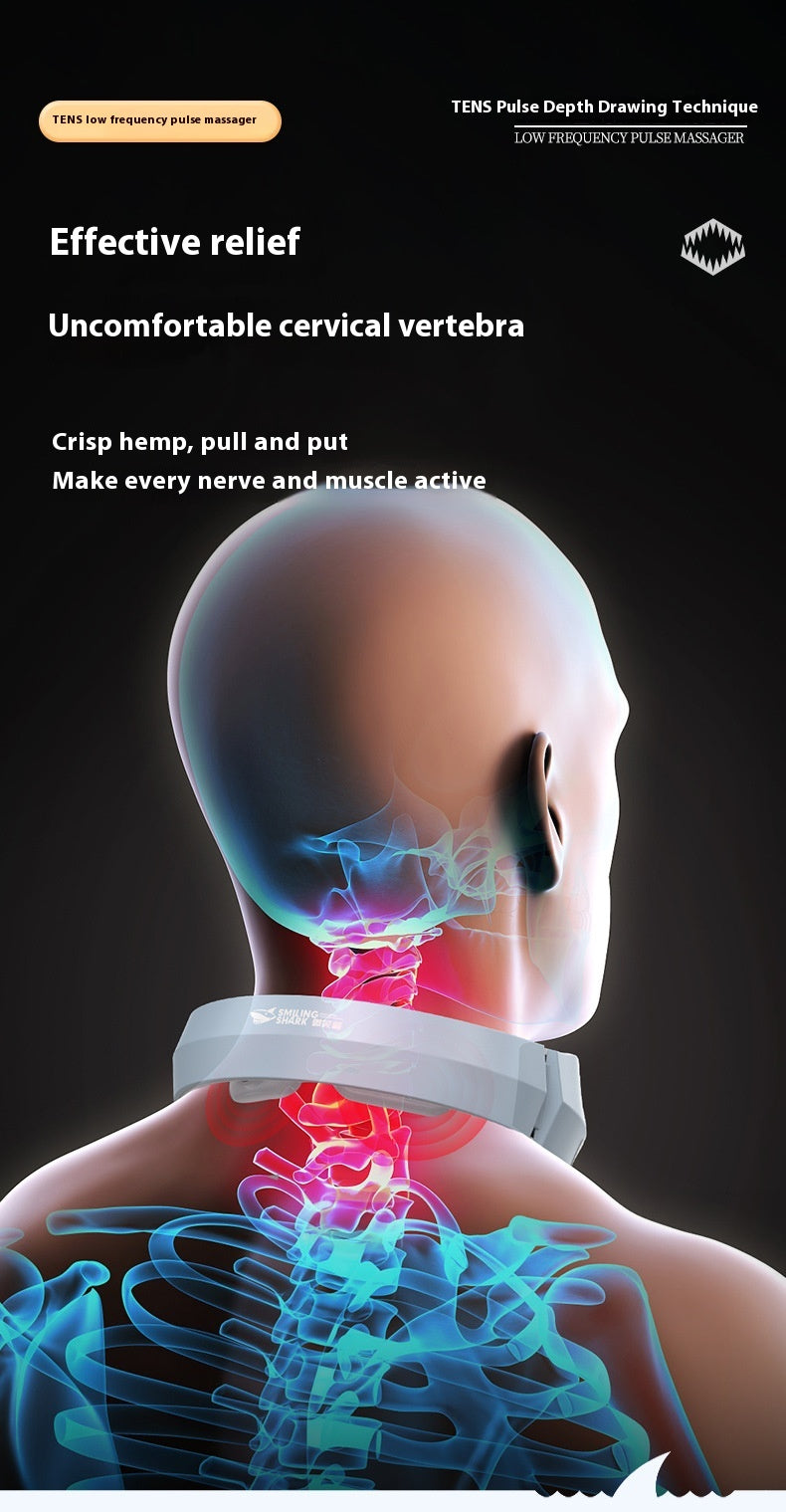 Electric Neck Massager EMS Pulse Rechargeable USB Cervical Traction Therapy Massage Stimulator Pain Relief Heating Function