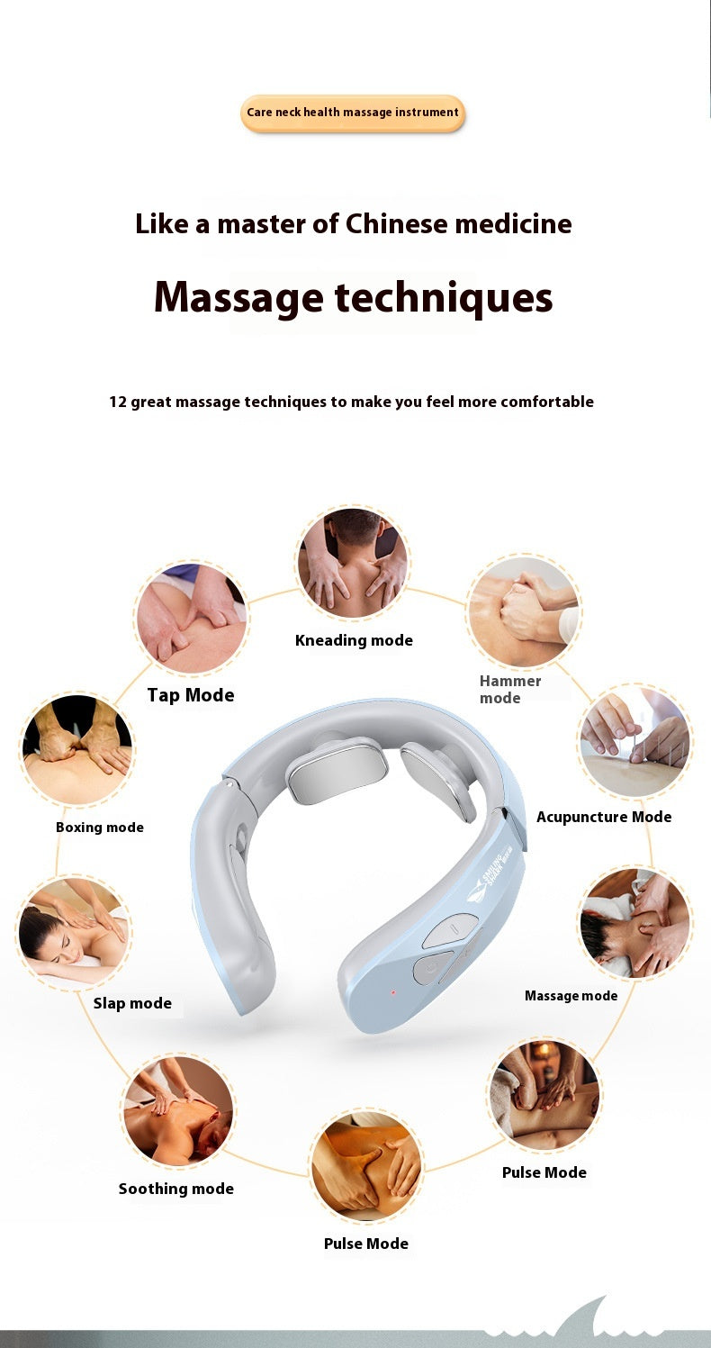 Electric Neck Massager EMS Pulse Rechargeable USB Cervical Traction Therapy Massage Stimulator Pain Relief Heating Function
