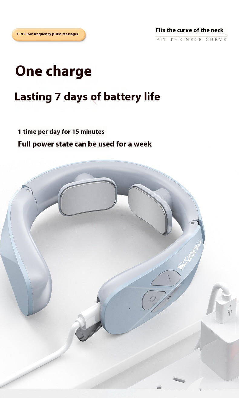 Electric Neck Massager EMS Pulse Rechargeable USB Cervical Traction Therapy Massage Stimulator Pain Relief Heating Function
