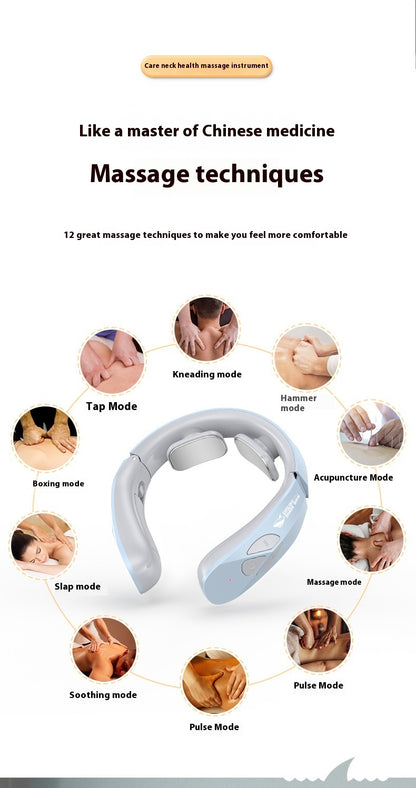 Electric Neck Massager EMS Pulse Rechargeable USB Cervical Traction Therapy Massage Stimulator Pain Relief Heating Function